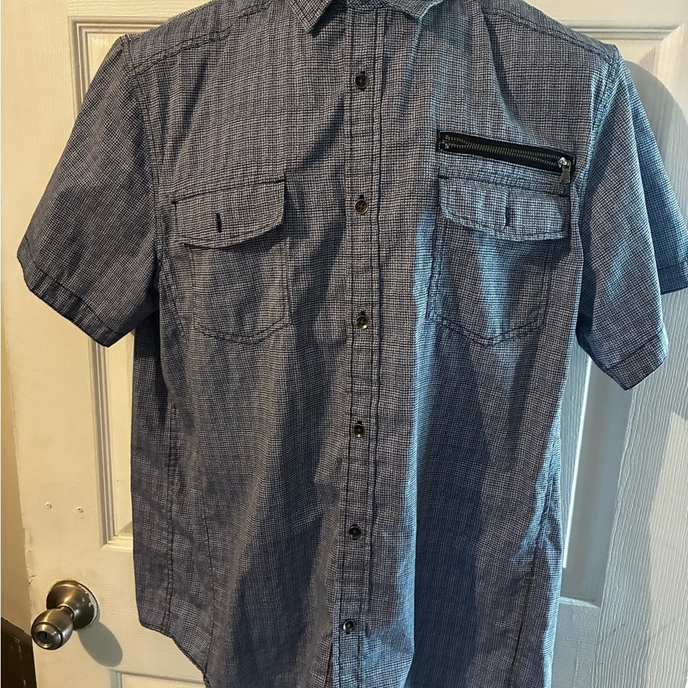 urban pipeline Short Sleeve Button-Down Shirt in Blue Chambray